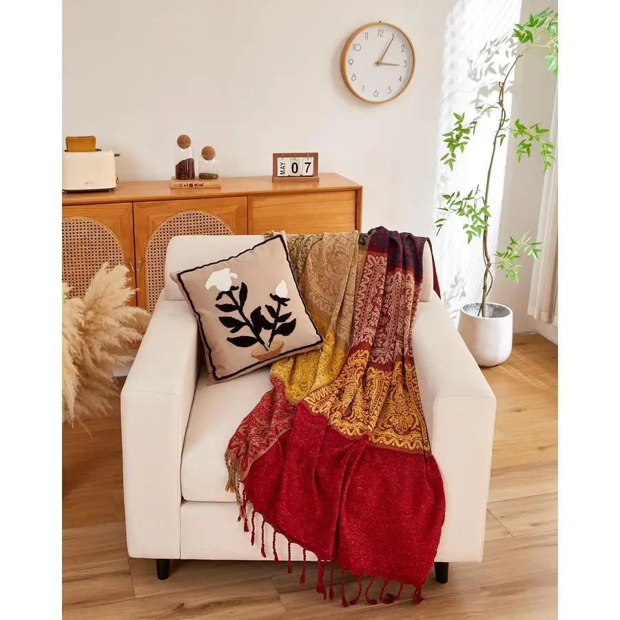 Chenille Jacquard Boho Throw Blanket For Sofa And Chair