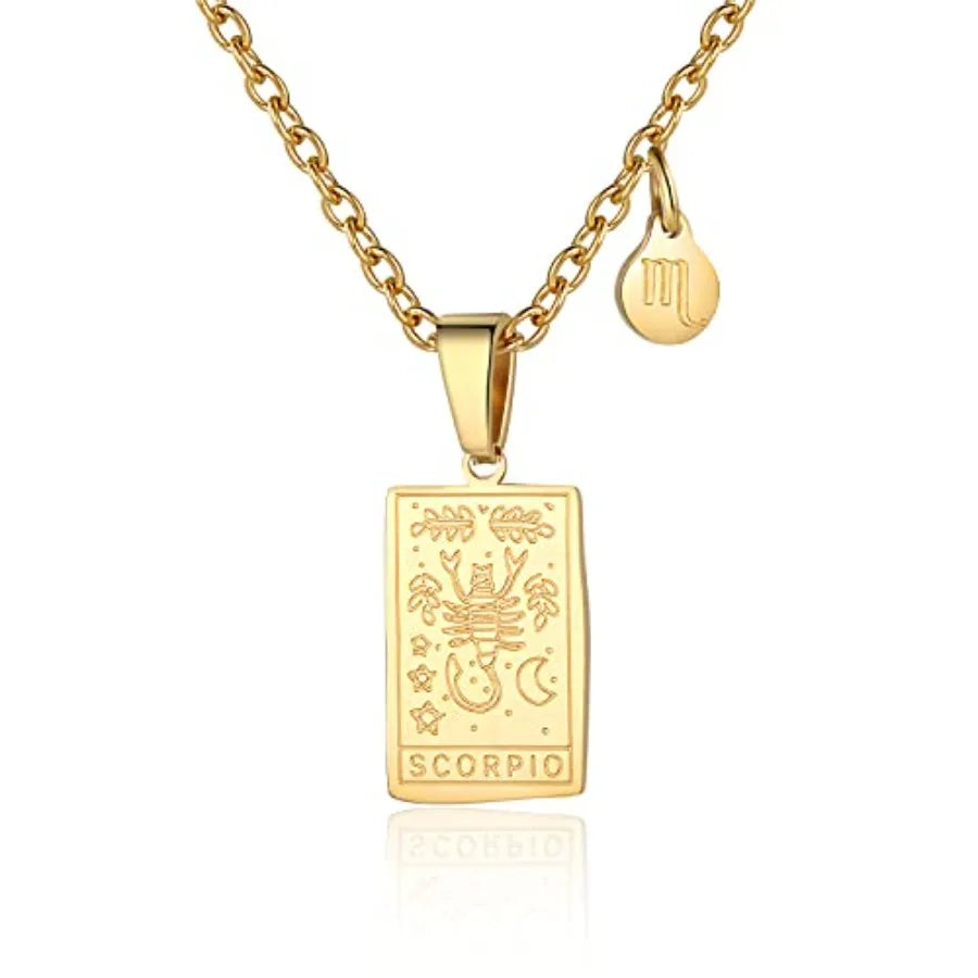 Zodiac Sign Necklace for Women Constellation Tarot Pendant Stainless Steel